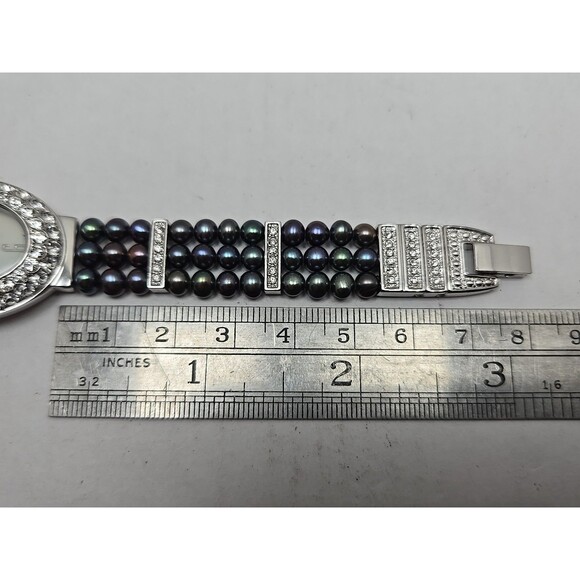 Croton Womens Iridescent Black Pearl Watch Crystal Pave Bracelet New Battery - Picture 8 of 10
